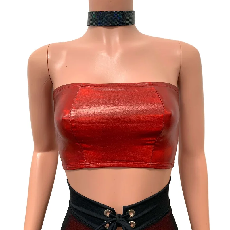 Red Holo Tube Top Bandeau