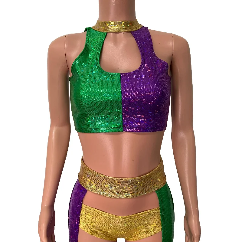 Mardi Gras Holographic High Neck Unisex Men/Women Cutout Top Shirt