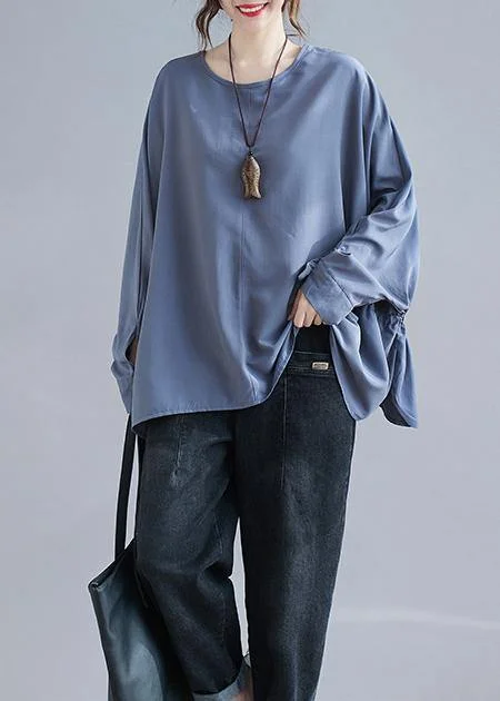 Women Batwing Sleeve Spring Bohemian Tops Blouses Blue