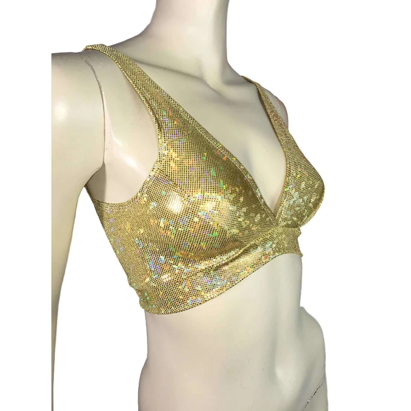 Gold Shattered Glass Holographic Bralette