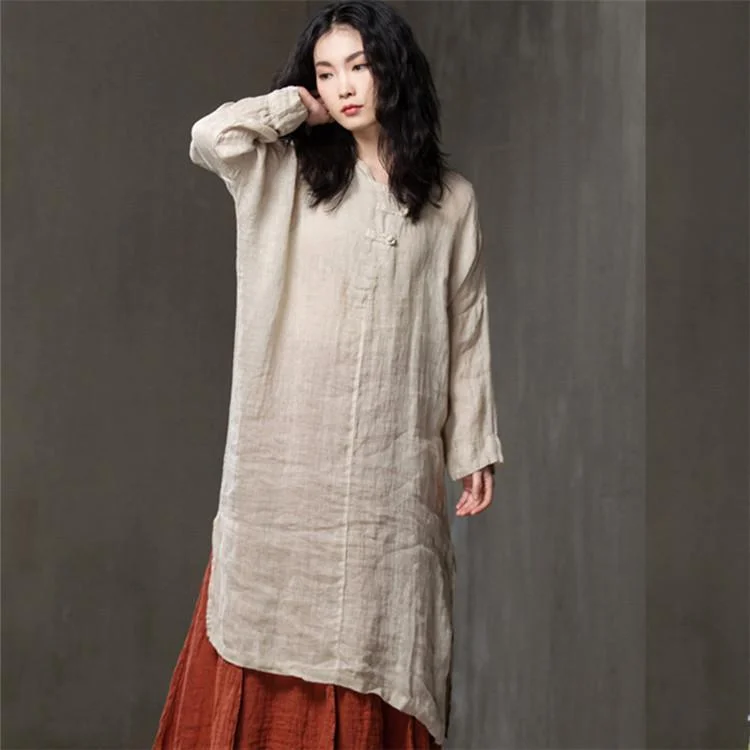 Women Spring summer cotton long-sleeved shirt dress