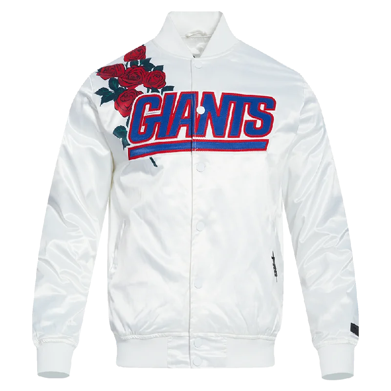 NFL NEW YORK GIANTS ROSES MEN'S SATIN JACKET (WHITE)