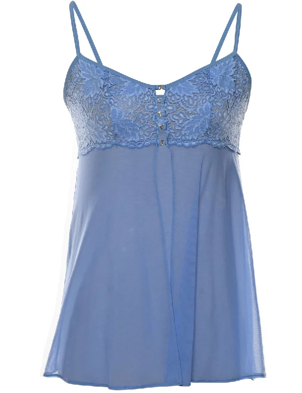 Light Blue Lace Trim Cami Top - M