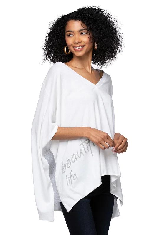 Zen Blend Luisa V-Neck Embroidery Stitch Sweater Knit Poncho