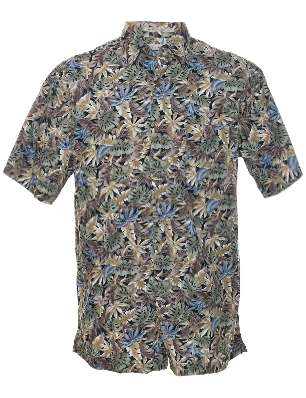 Leafy Print Hawaiian Shirt - M