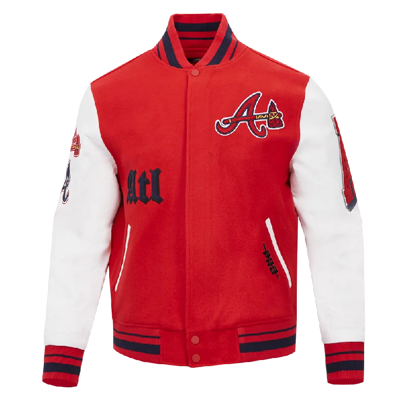 MLB ATLANTA BRAVES OLD ENGLISH MEN'S RIB WOOL VARSITY JACKET (RED/WHITE/MIDNIGHT NAVY)