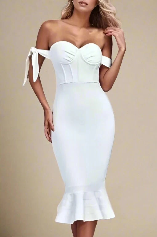 Hunter Bandage Midi Dress - Pearl White