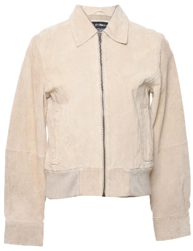 Le Chateau Beige Zip-Front Suede Jacket - M