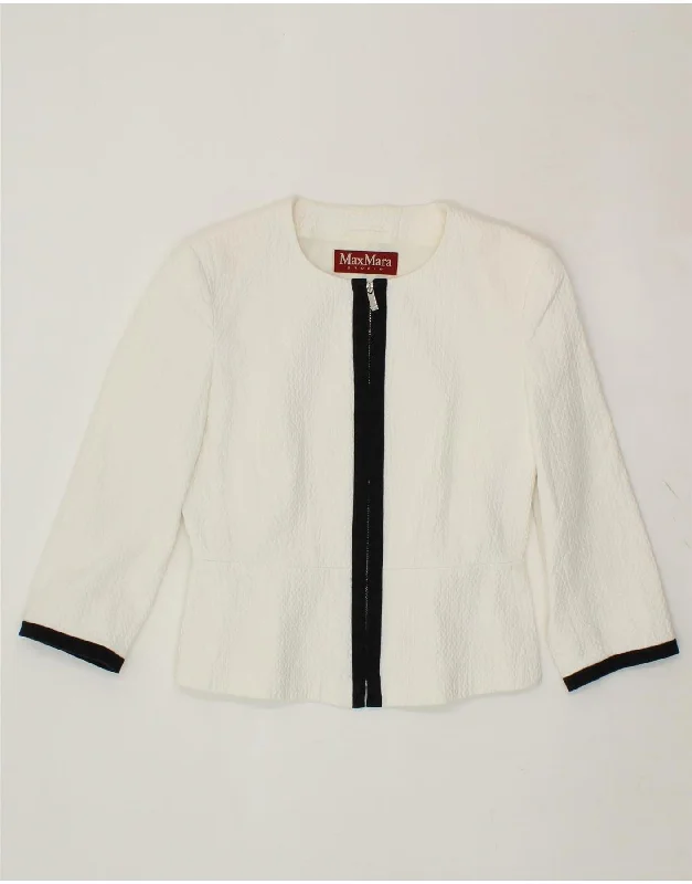 MAX MARA Womens Blazer Jacket UK 10 Small White Cotton