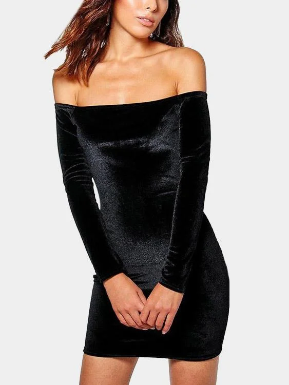 Wholesale Black Strapless Off The Shoulder Long Sleeve Mini Dress