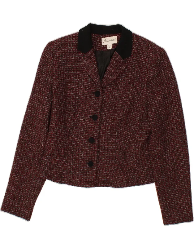 VINTAGE Womens 4 Button Blazer Jacket US 6 Medium Maroon Check Wool