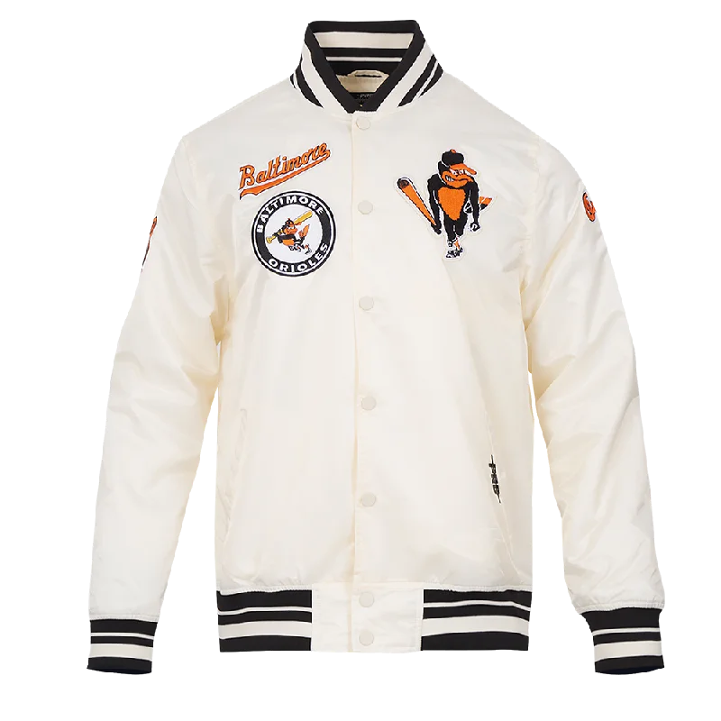 MLB BALTIMORE ORIOLES RETRO CLASSIC MEN'S RIB SATIN JACKET (EGGSHELL/ BLACK)