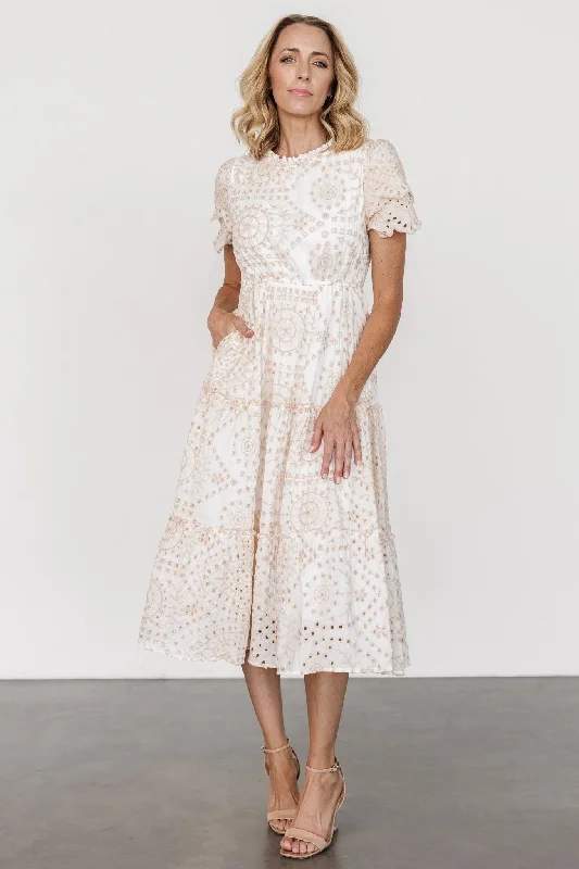 Mirabel Eyelet Midi Dress | White + Natural