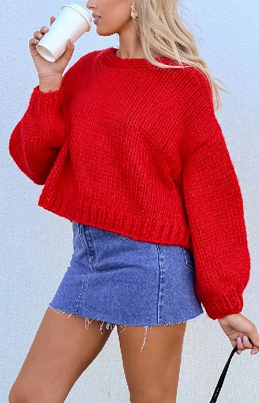 Holiday Red Tie Up Knit Cardigan