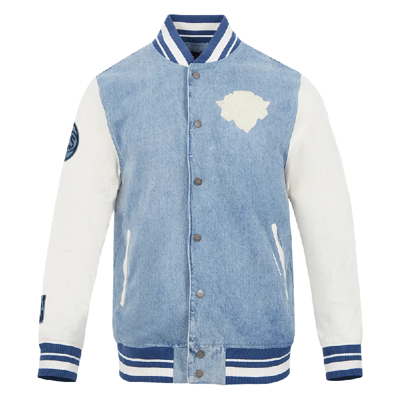 NBA NEW YORK KNICKS VARSITY BLUES DENIM VARSITY MEN'S JACKET (DENIM/LINEN)