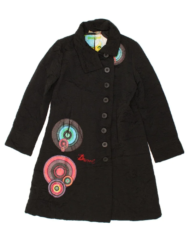 DESIGUAL Womens Graphic Overcoat IT 46 Large Black Cotton