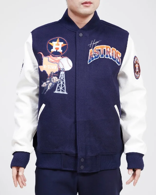 MLB HOUSTON ASTROS RETRO HOMETOWN WOOL MEN'S VARSITY JACKET (MIDNIGHT NAVY/WHITE)