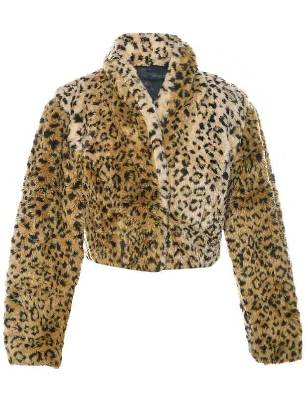 Leopard Print Faux Fur Coat - M