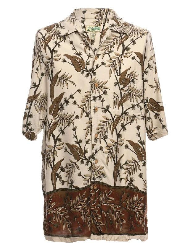 Leafy Print Light Brown Hawaiian Shirt - M