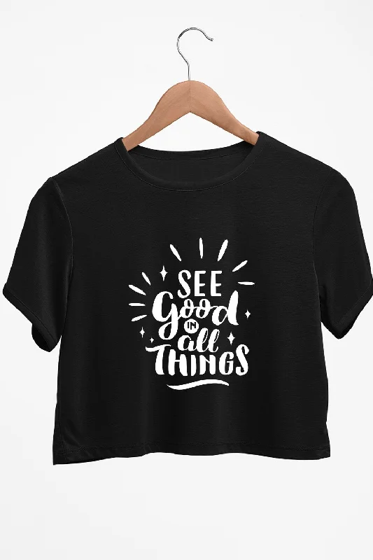 See Good Graphic Printed Black Crop Top