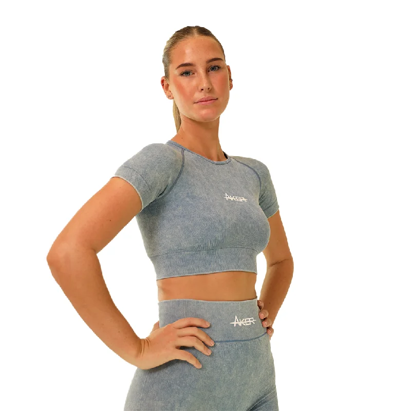 AKER Acid wash Crop Top - Sky blue