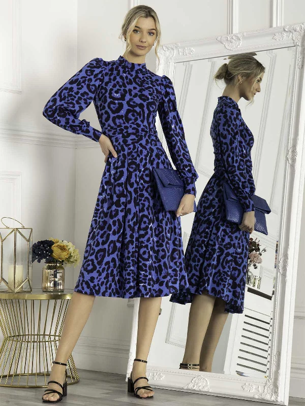 Jolie Moi Kathryn Long Sleeve Midi Dress, Blue Animal