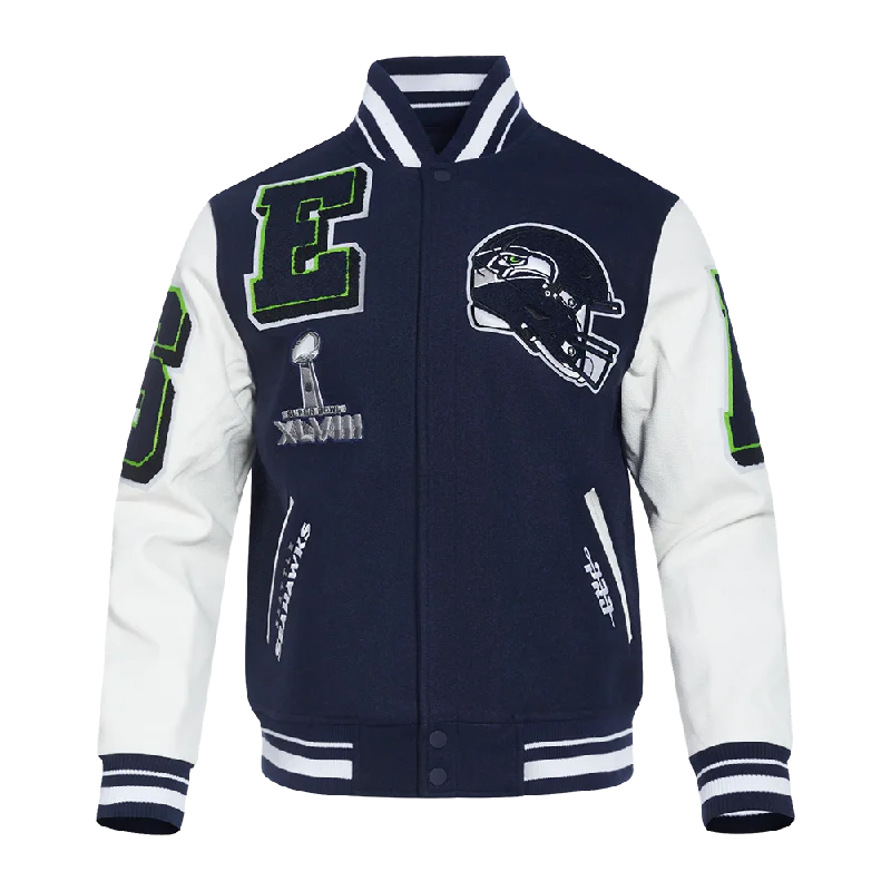 NFL SEATTLE SEAHAWKS MASHUP MEN'S RIB WOOL VARSITY JACKET (MIDNIGHT NAVY/WHITE)