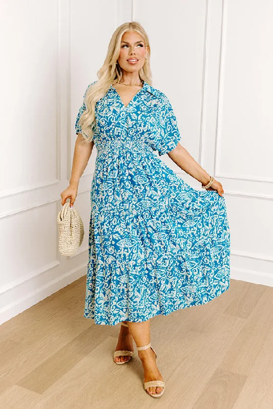 Resort Getaway Floral Midi in Ocean Blue Curves