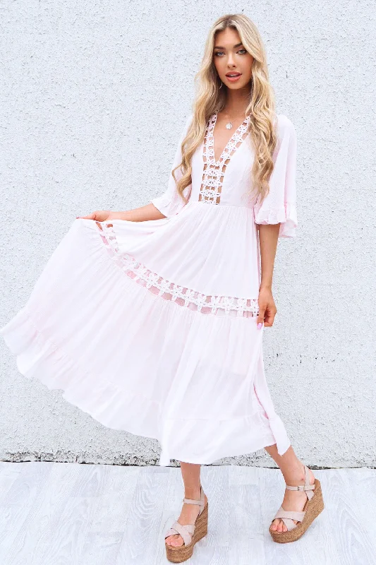 Flora Boho Midi Dress - Pink