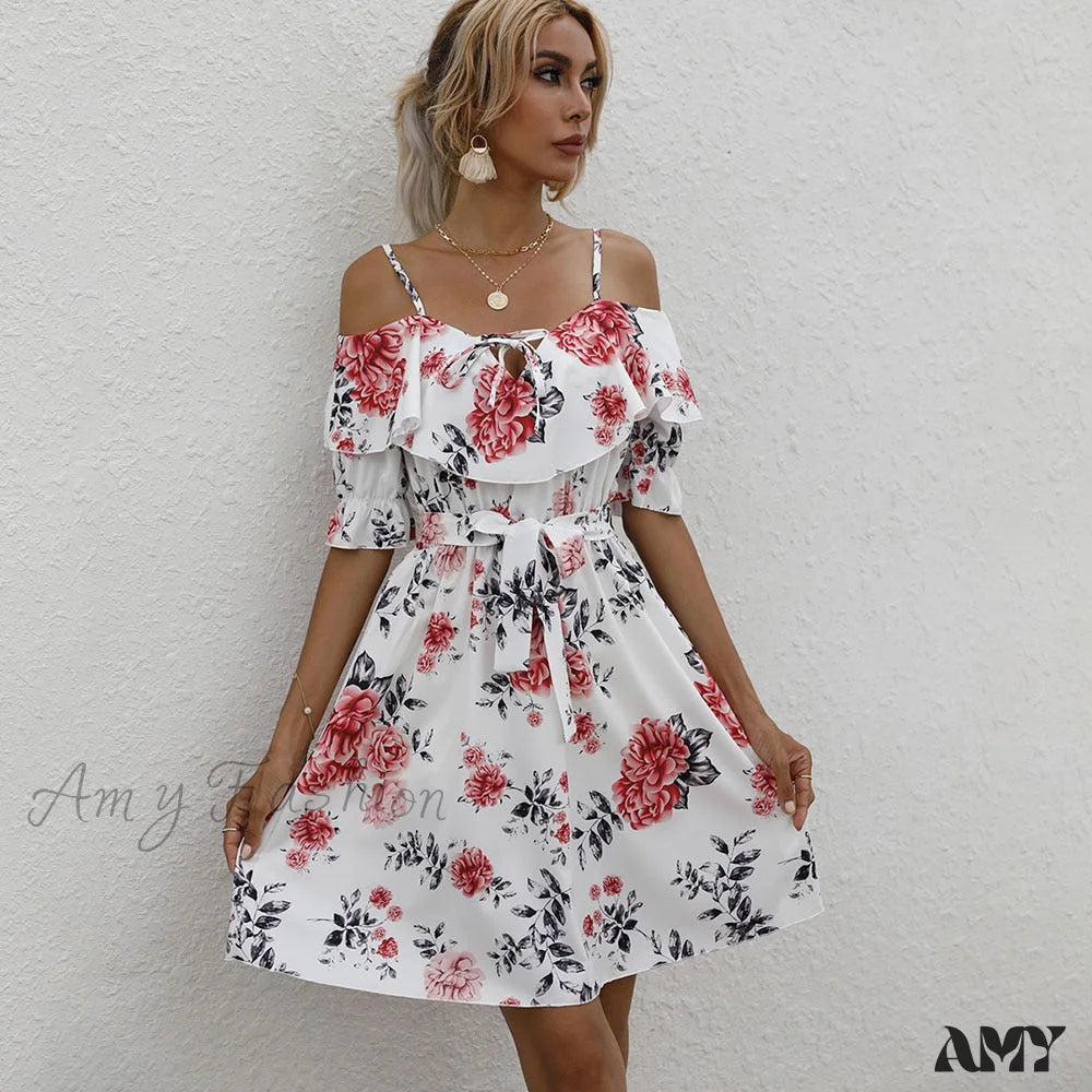 Amy Fashion - Sexy Spaghetti Strap Floral Print Mini Dress