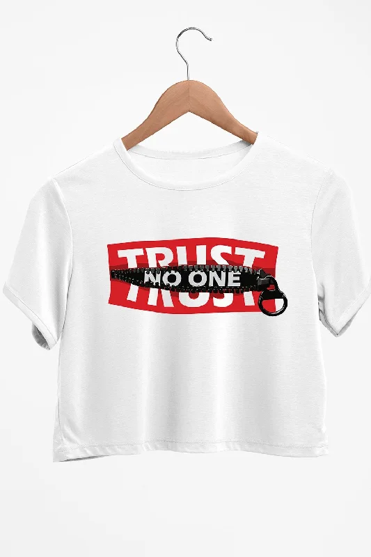 Trust No One Graphic Printed White Crop Top