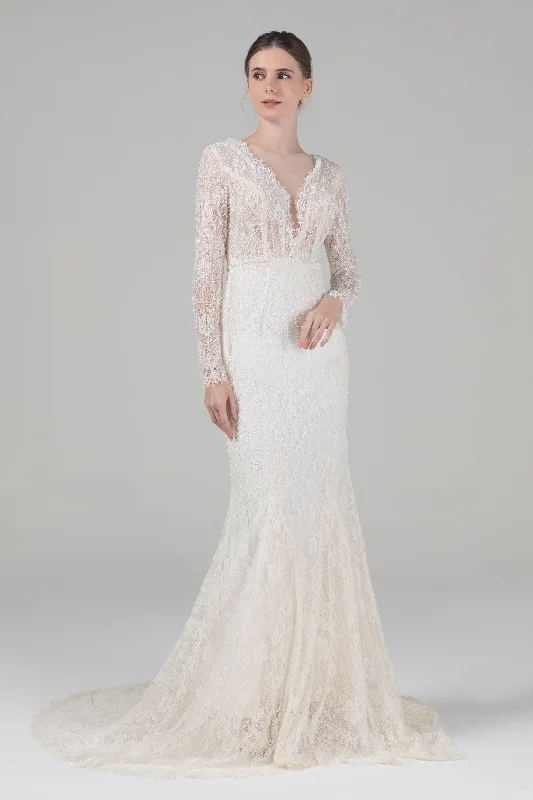 Mermaid Court Train Lace Wedding Dress CW2579