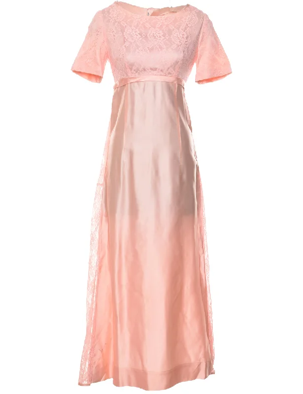 Light Pink Lace 1970s Maxi Dress - XS