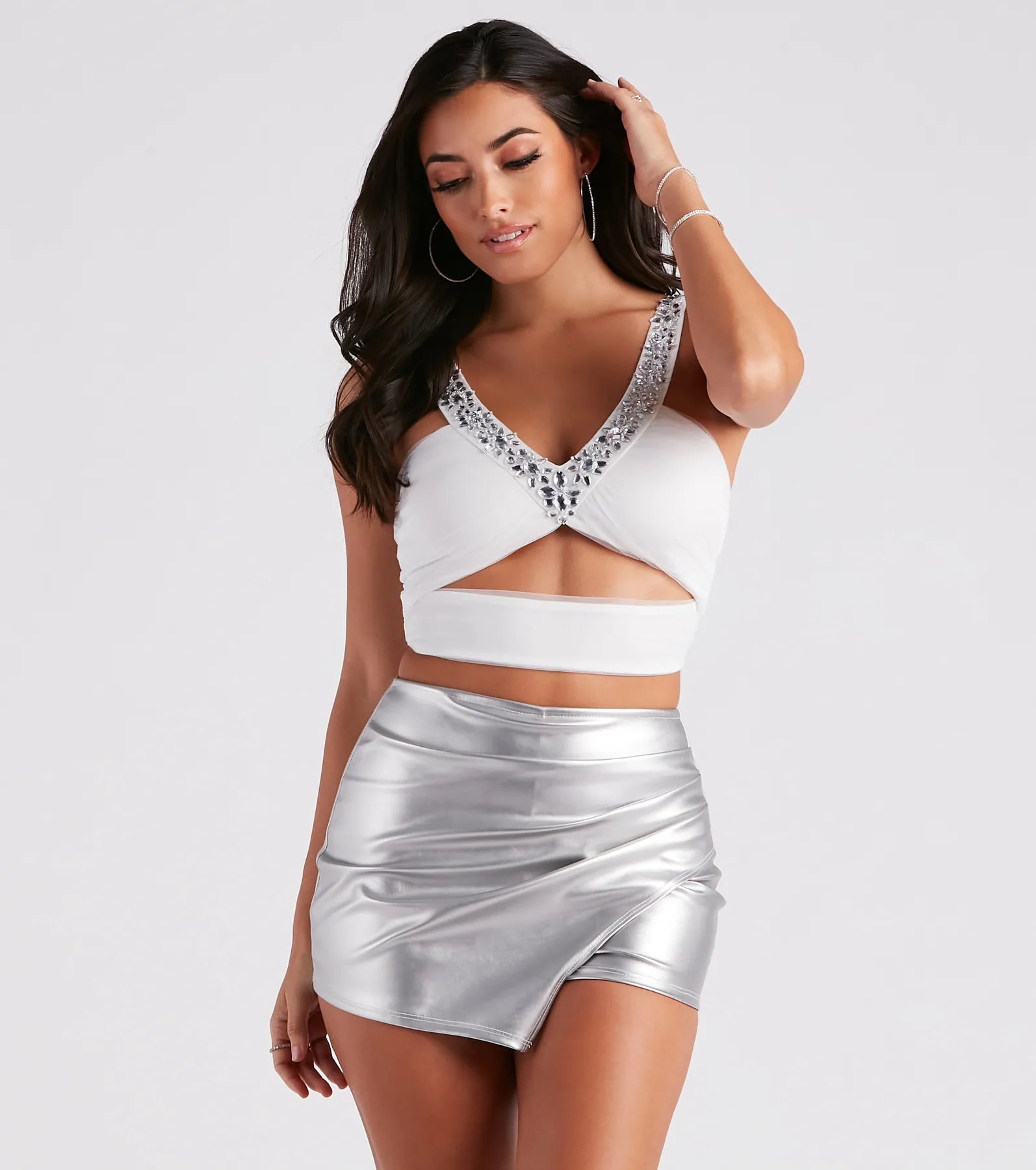 Bejeweled To Meet Ya Mesh Crop Top