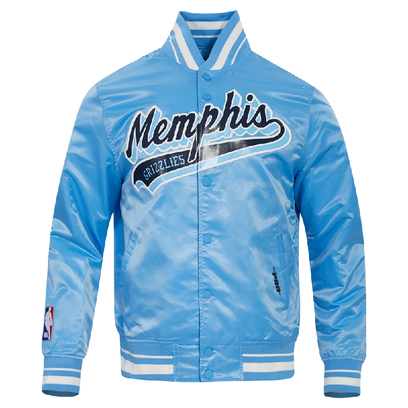 NBA MEMPHIS GRIZZLIES SCRIPT TAIL MEN'S RIB SATIN JACKET (UNIVERSITY BLUE)