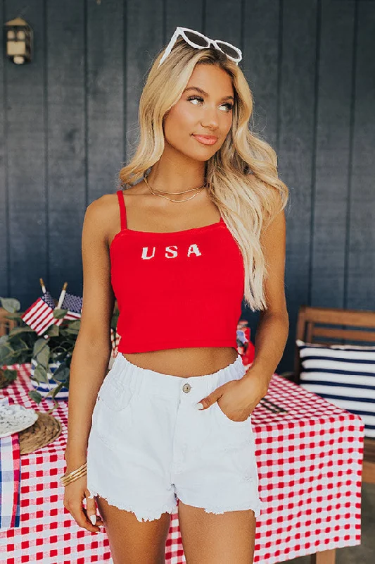 USA Knit Crop Tank in Red