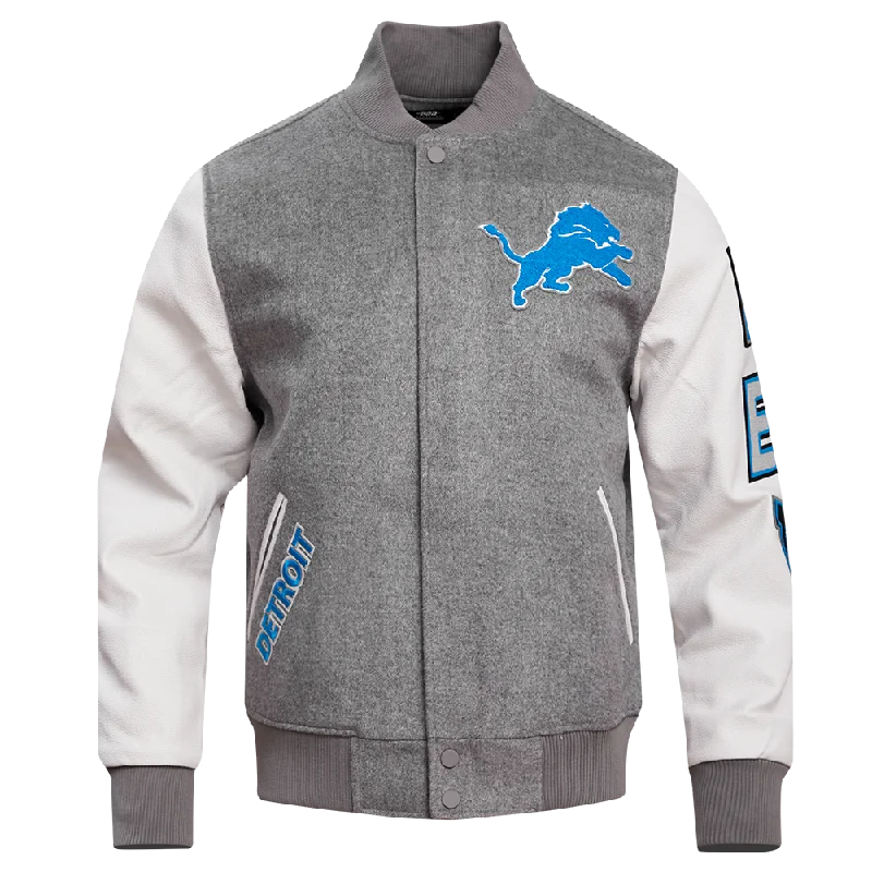 NFL DETROIT LIONS CLASSIC WOOL MEN'S VARSITY JACKET (GRAY/WHITE)