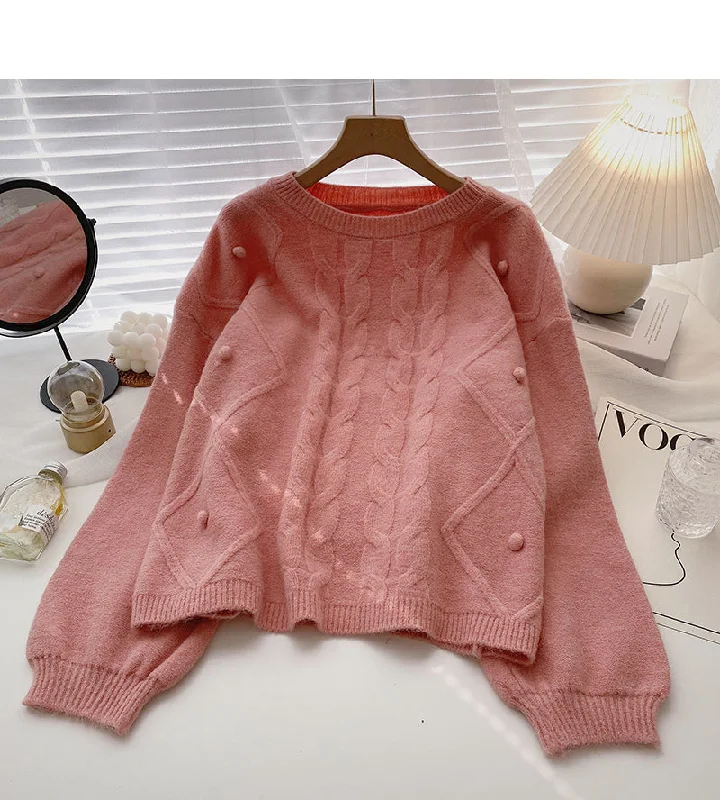 Vintage solid color small fresh Pullover twist sweater  5916