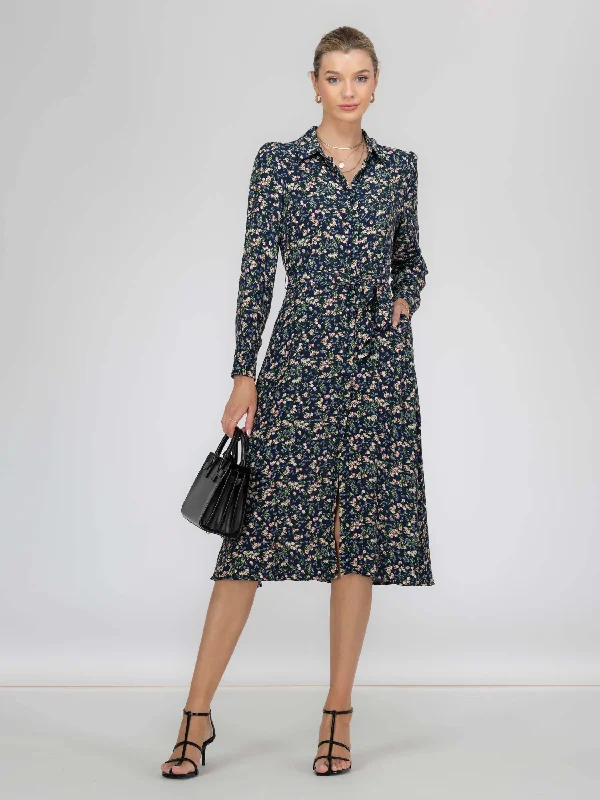 Jolie Moi Shea Viscose Shirt Midi Dress, Navy Floral