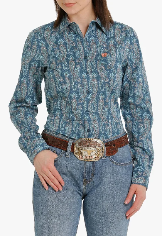 Cinch Womens Paisley Print Button Down Long Sleeve Shirt