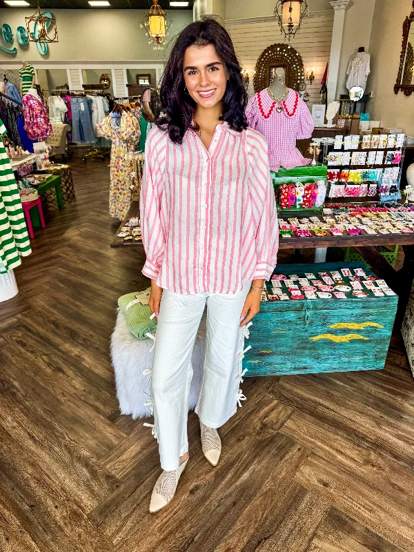 Baby Pink Striped Button Top