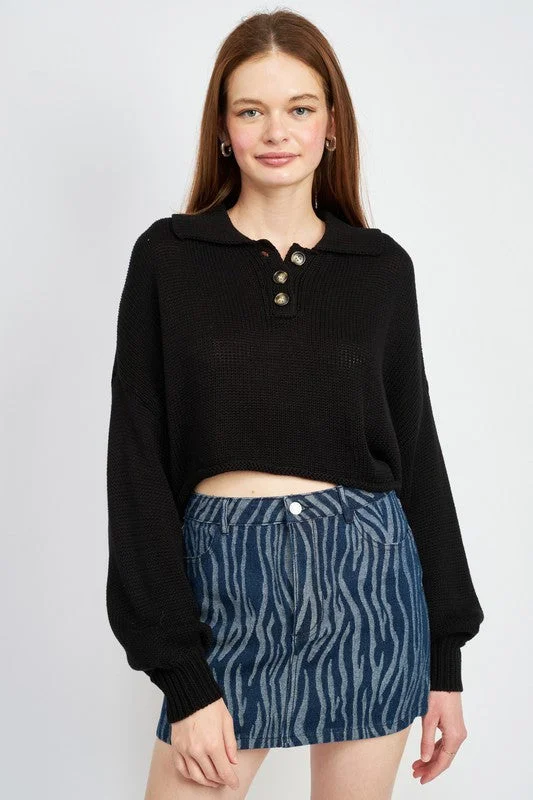 BUTTON UP BOXY CROPPED SWEATER