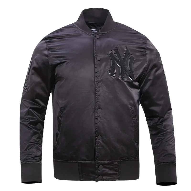 MLB NEW YORK YANKEES TRIPLE BLACK LOGO MEN'S SATIN JACKET (BLACK)