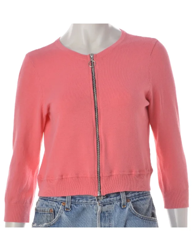 Label Zip Through Crop Sweater