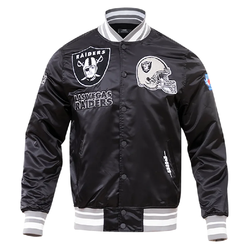 NFL LAS VEGAS RAIDERS MASHUP LOGO MEN'S SATIN JACKET (BLACK)