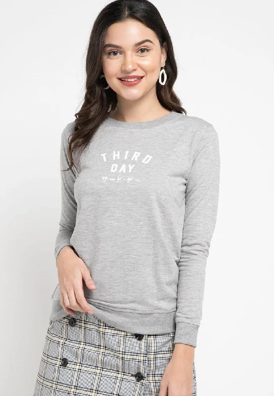 LO002 Thirdday sweater casual wanita td simple abu