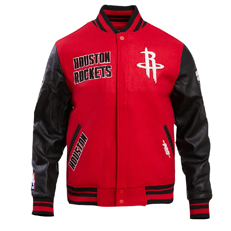 NBA HOUSTON ROCKETS RETRO CLASSIC MEN'S RIB WOOL VARSITY JACKET (RED/BLACK)