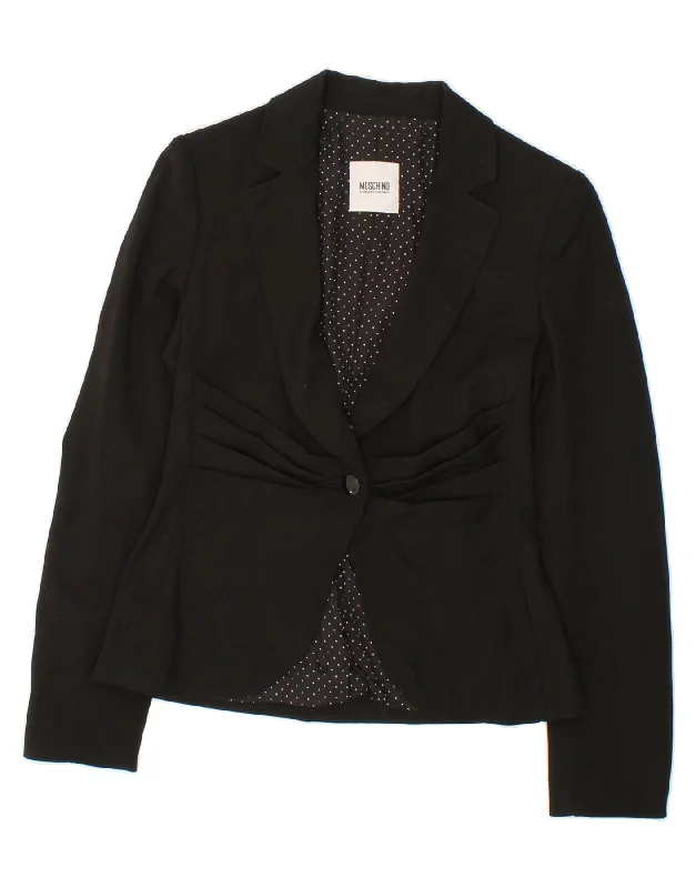 MOSCHINO Womens 1 Button Blazer Jacket UK 6 XS Black Virgin Wool