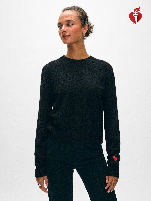 Cashmere Mini Heart Sleeve Crewneck