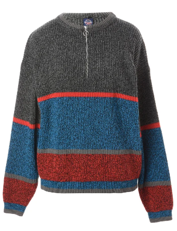 Label Zip Front Knitted Jumper